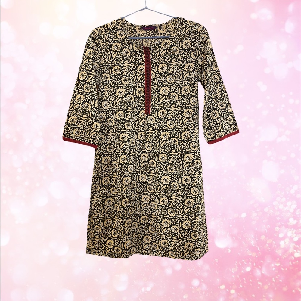 Indian Style Print 3/4 Sleeve Top Women Size S